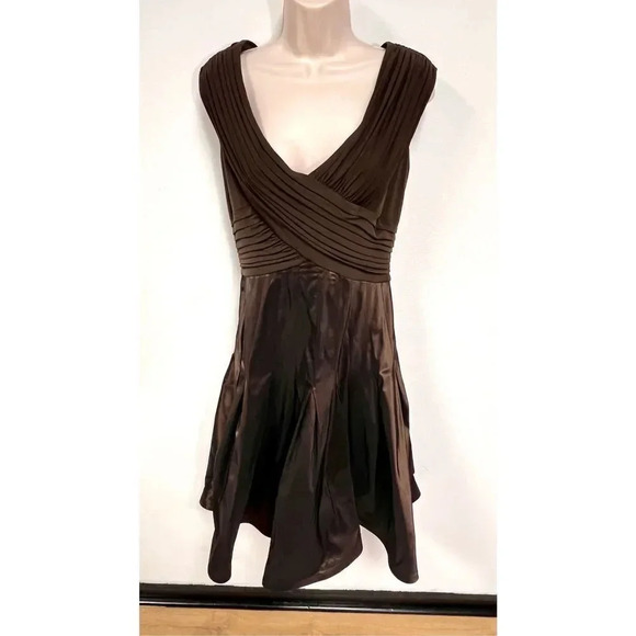 Tadashi Collection Womens Brown Taffeta Pleated Criss-Cross A-Line Dress Size 6 - Picture 1 of 13